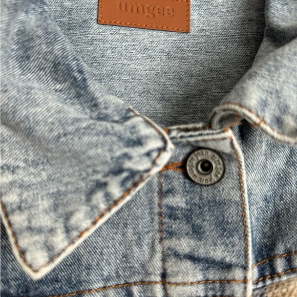 Umgee Women’s Size Small Brown Tan Light Blue Off White Plaid Denim Jean Jacket - Picture 3 of 7
